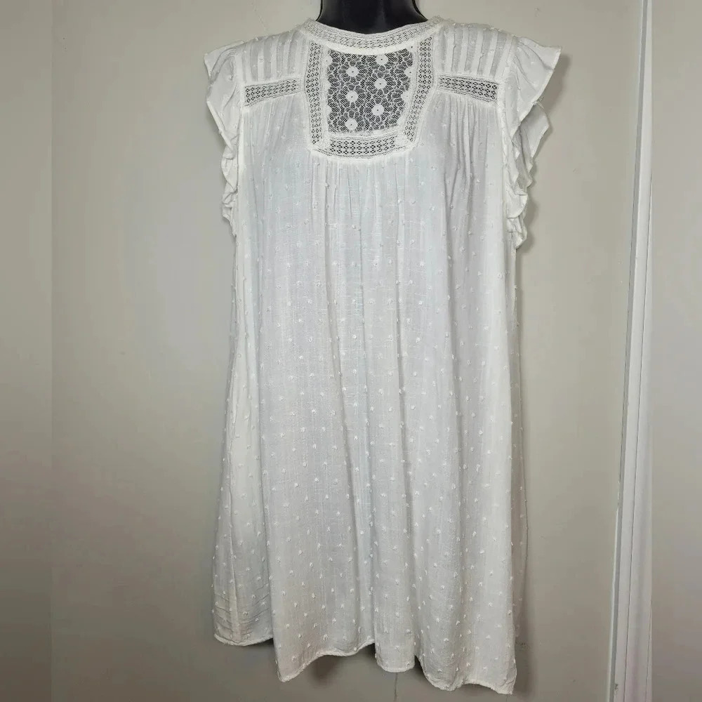 Umgee Lightweight Lacey Cotton Swiss Dot Tunic Top sz S G2600